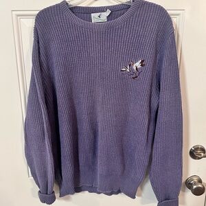 Vintage Academia Purple Heavy Knit Sweater with Embroidered Ducks size Large